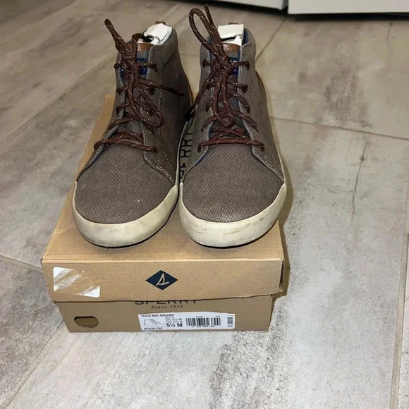 Kids Sperry Top Sider Mid Tuck Brown Sneaker Boot Tweed‎ High Ankle Topsiders - Picture 2 of 6